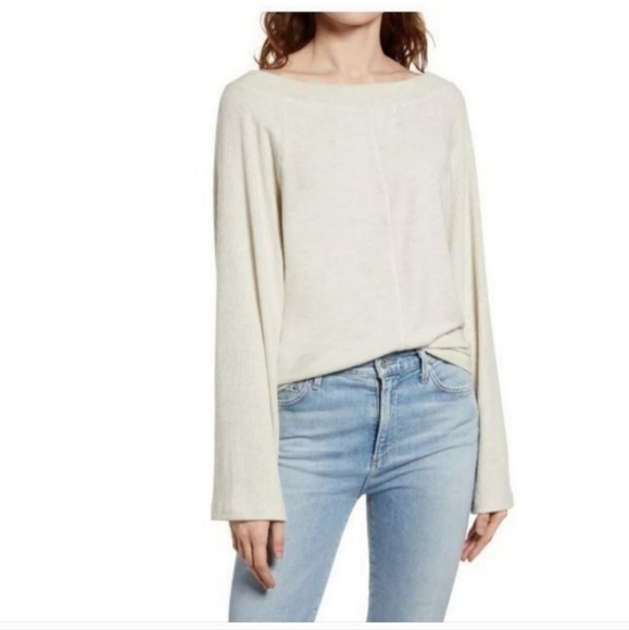 Treasure & Bond Wide Neck Raglan Top Long Sleeve Knit Beige Sweater Womens M - Picture 1 of 8